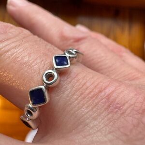 Sterling Silver Ring with Navy Blue Inset Stones